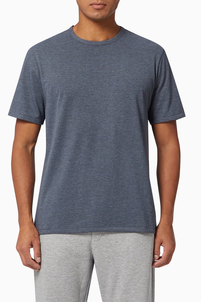 

T-shirt in Striped Cotton Jersey, Grey
