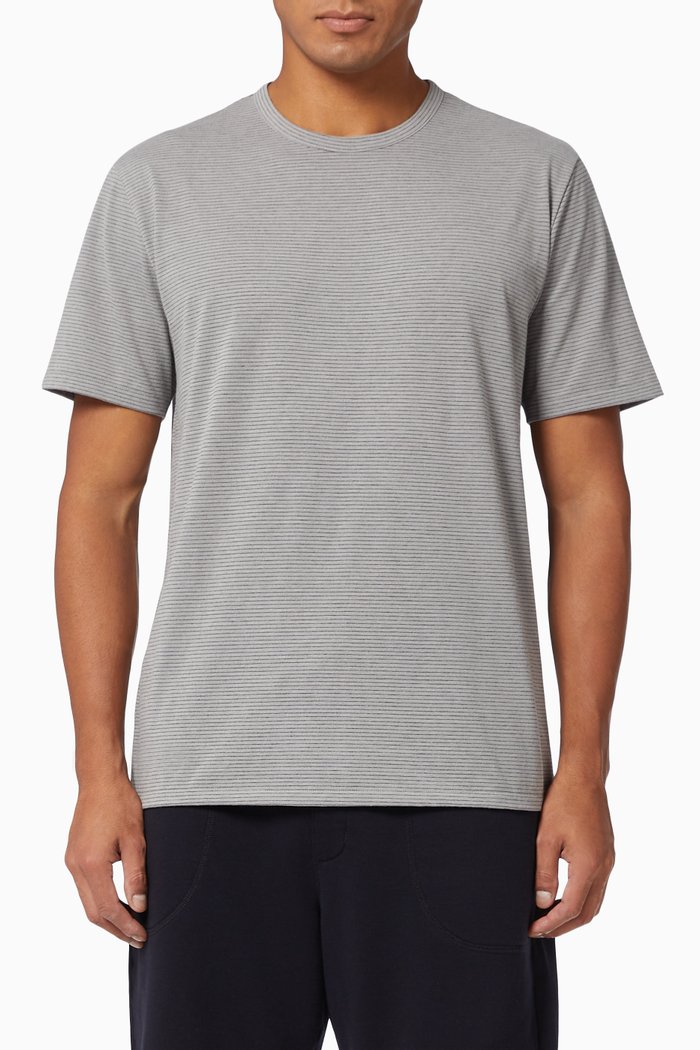 

T-shirt in Striped Cotton Jersey, Grey