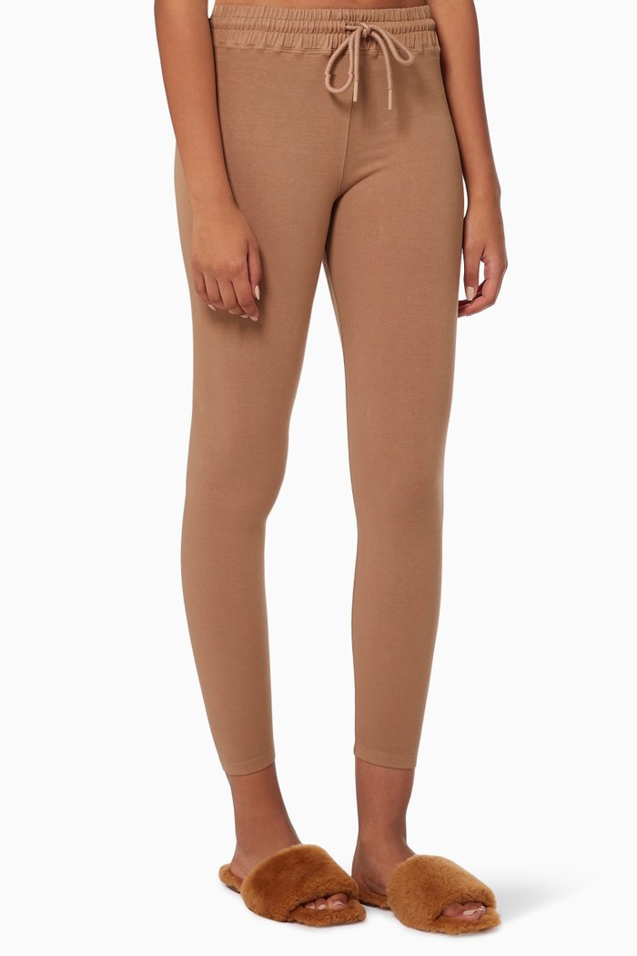 

Essential Tie-waist Leggings in Stretch Cotton Jersey, Brown
