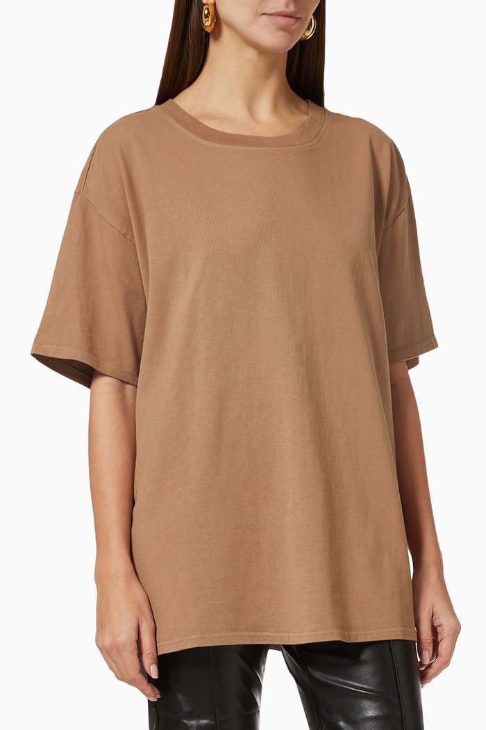 

Essential Boyfriend Crewneck T-shirt in Cotton Jersey, Brown