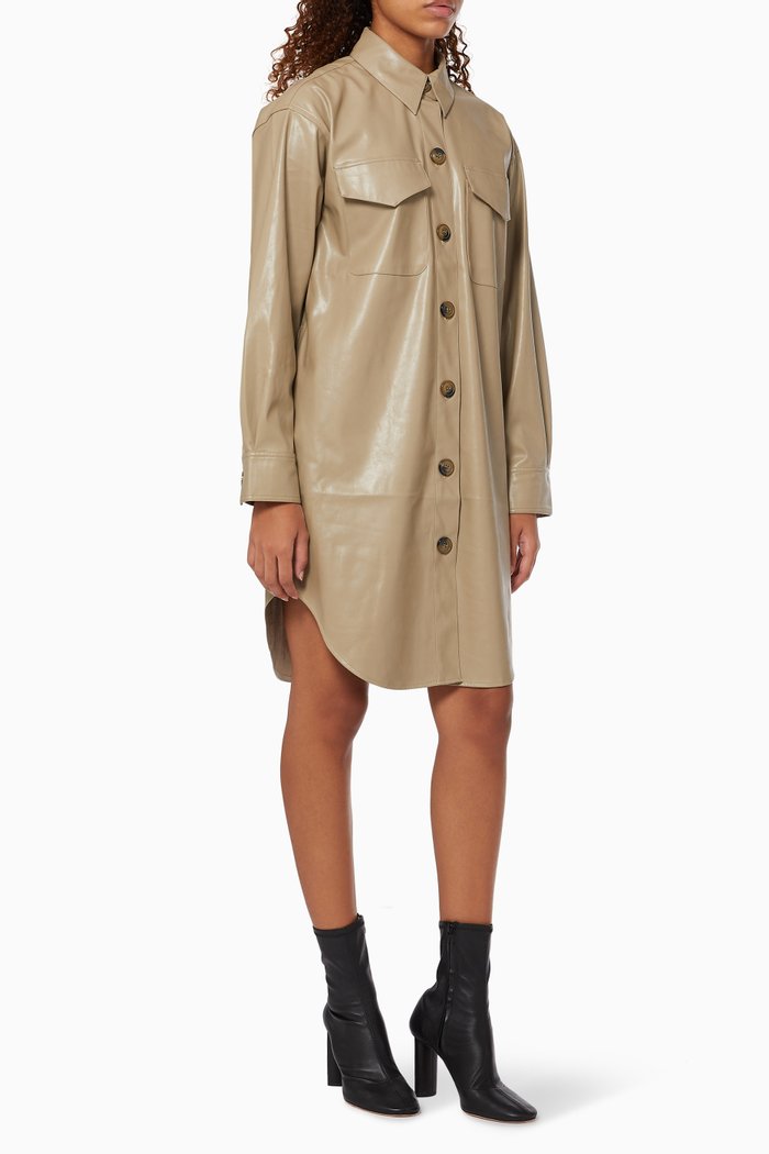 

Marie Shirt Dress in Vegan Leather, Neutral