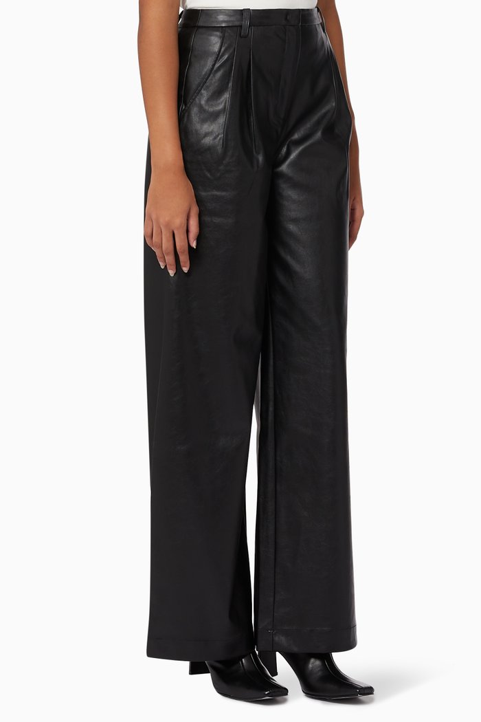 

Marie Wide Leg Pants in Vegan Leather, Black