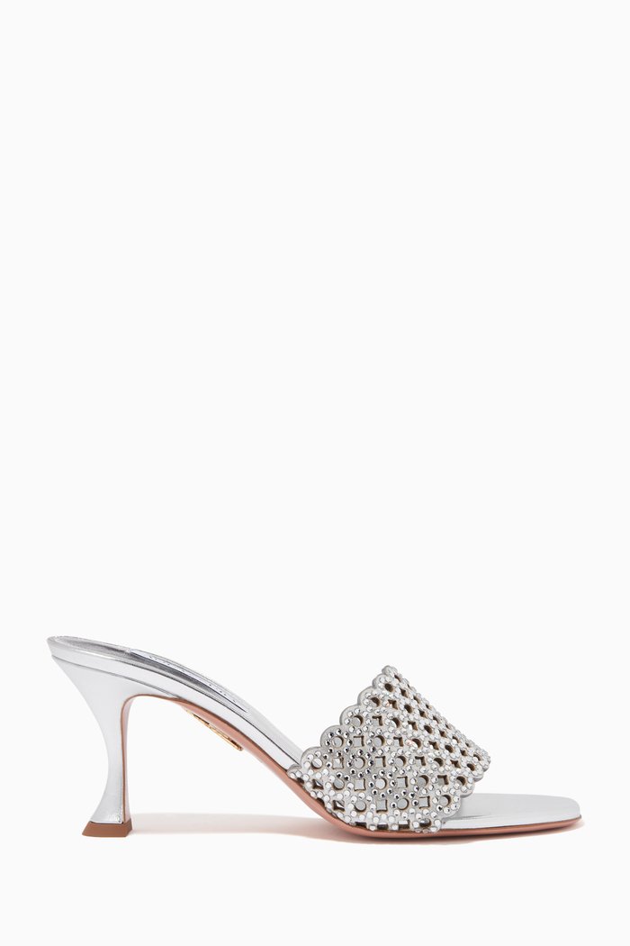 

Crystal Candy Mules in Metallic Nappa Leather, Silver
