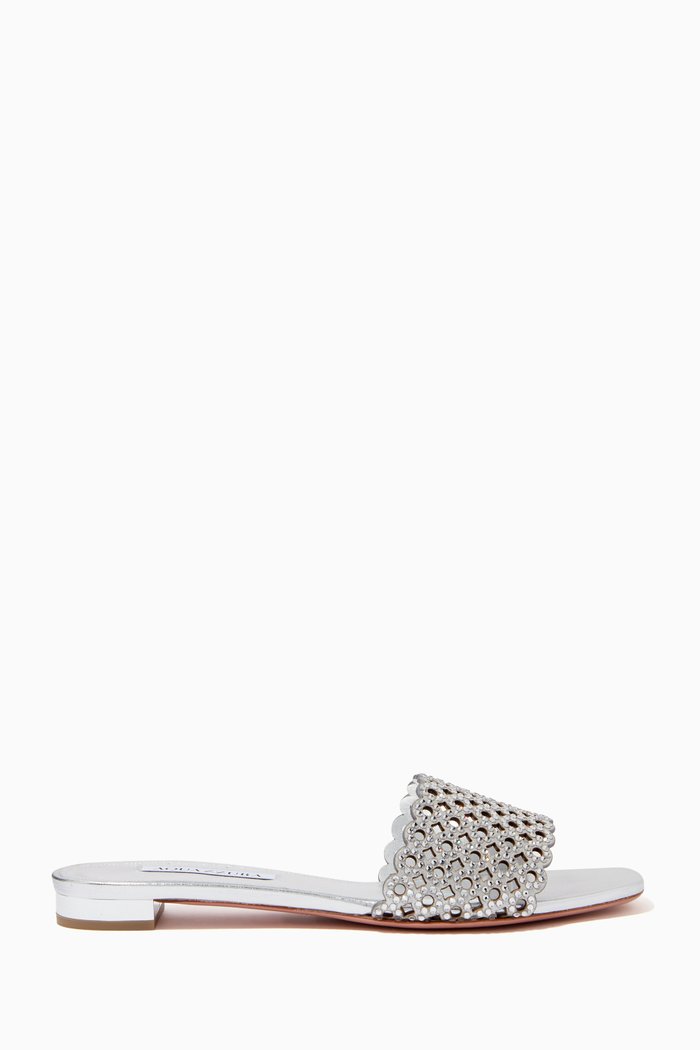 

Crystal Candy Slides in Metallic Nappa Leather, Silver