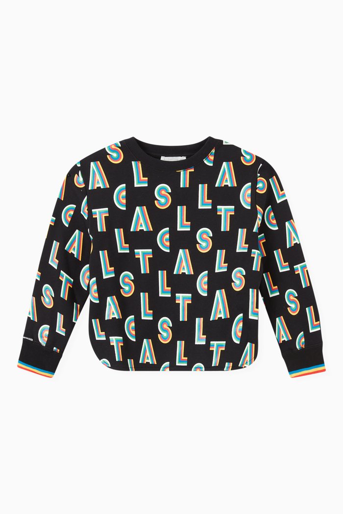 Stripey Stella Sweatshirt in Cotton-blend Fleece, Black
