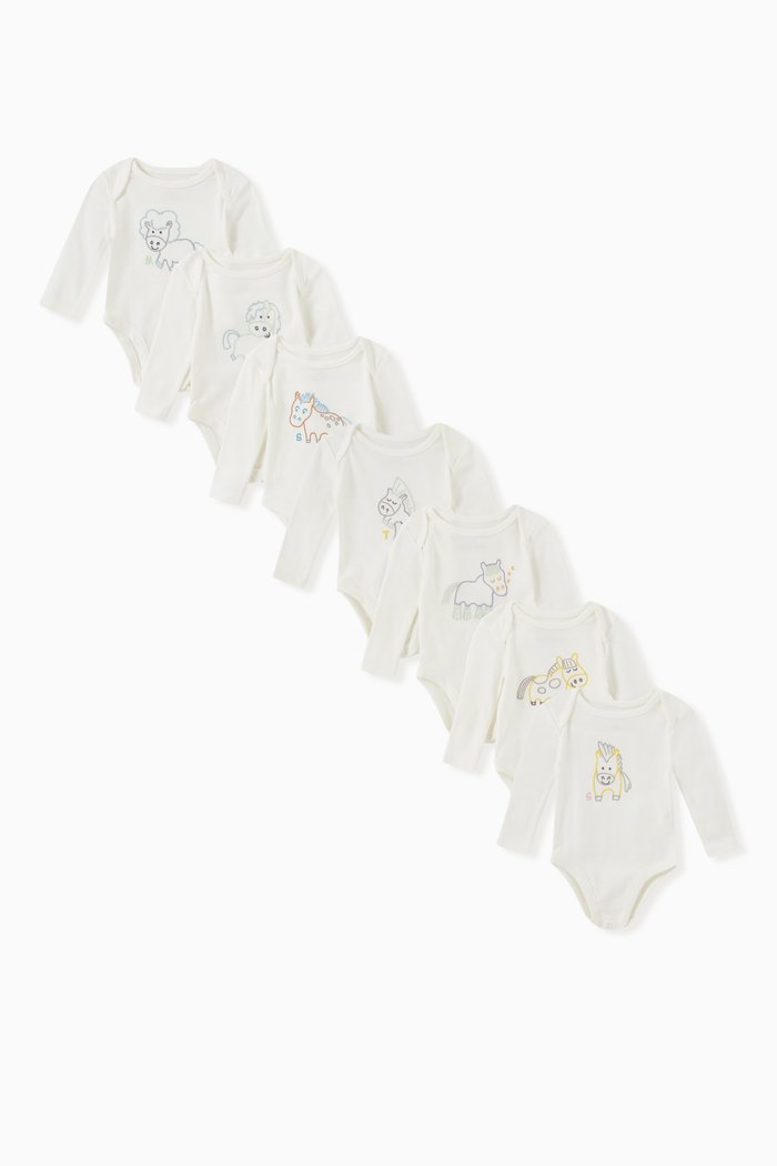 

Embroidered Horses Week Bodysuit Set in Rib-knit Cotton, White