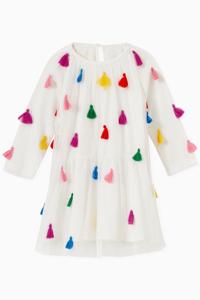 

Tassels Dress in Recycled Tulle, White