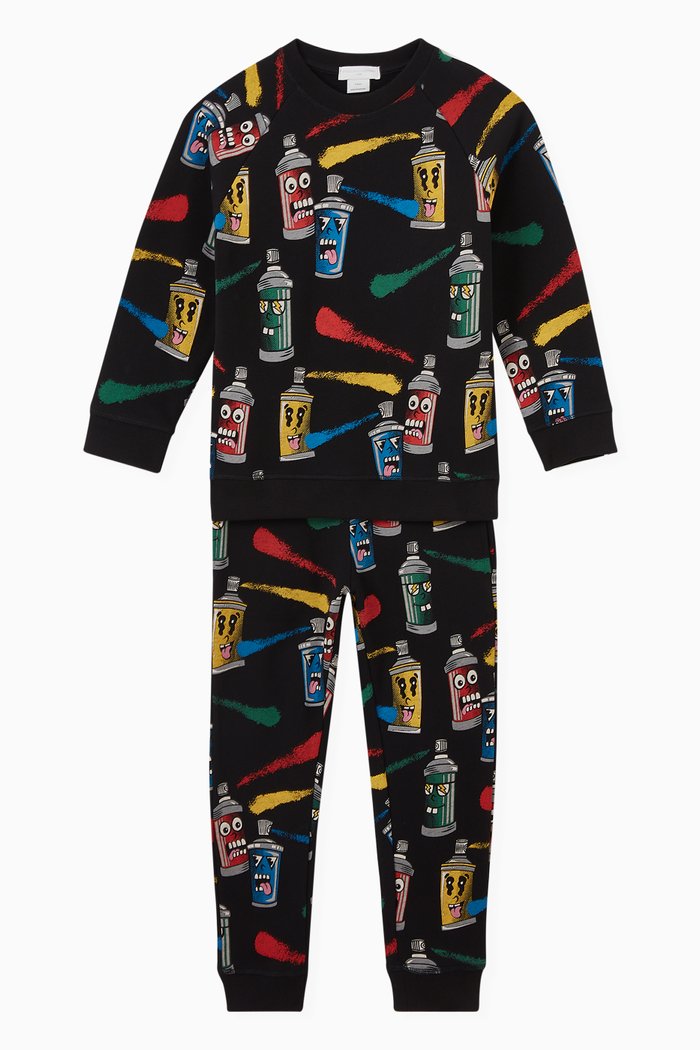 

Painting Faces Tracksuit in Organic Cotton Fleece, Black