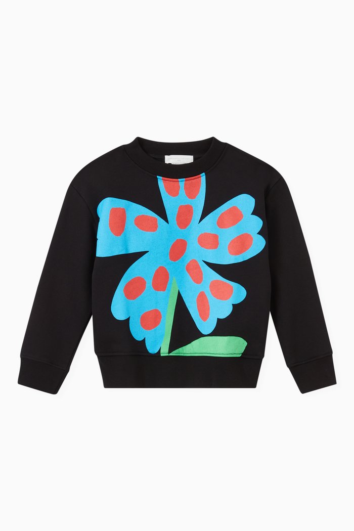 Spotty Flower Sweatshirt in Cotton Fleece, Black
