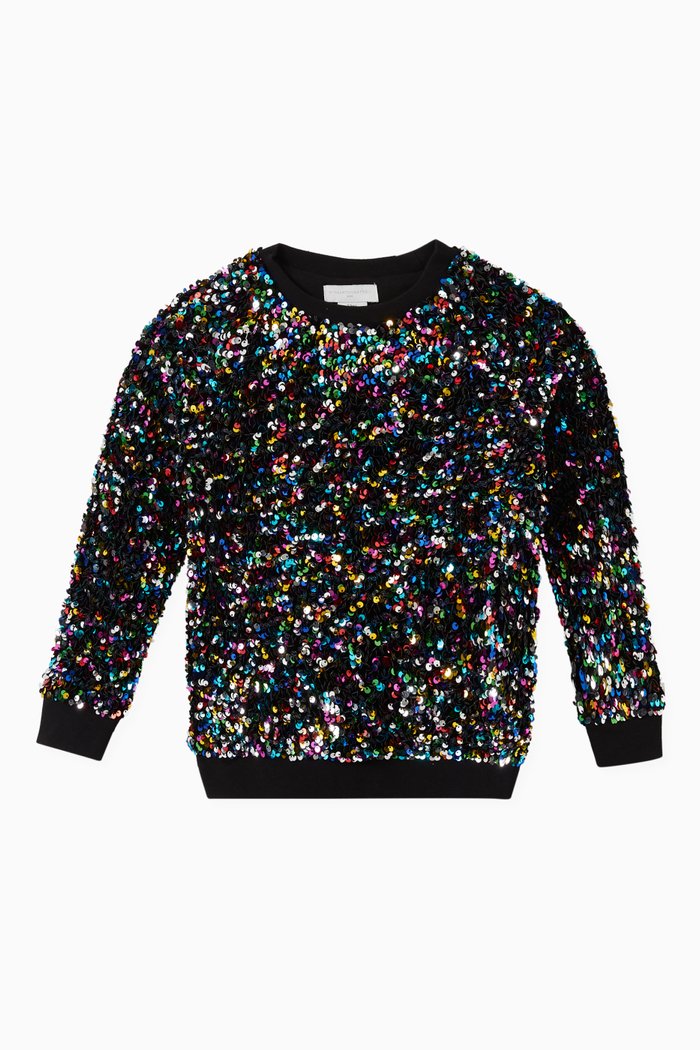 

Sequinned Sweatshirt in Organic Cotton Fleece, Black