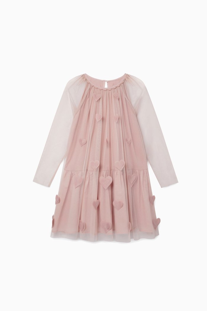 

3D Hearts Dress in Recycled Tulle, Pink