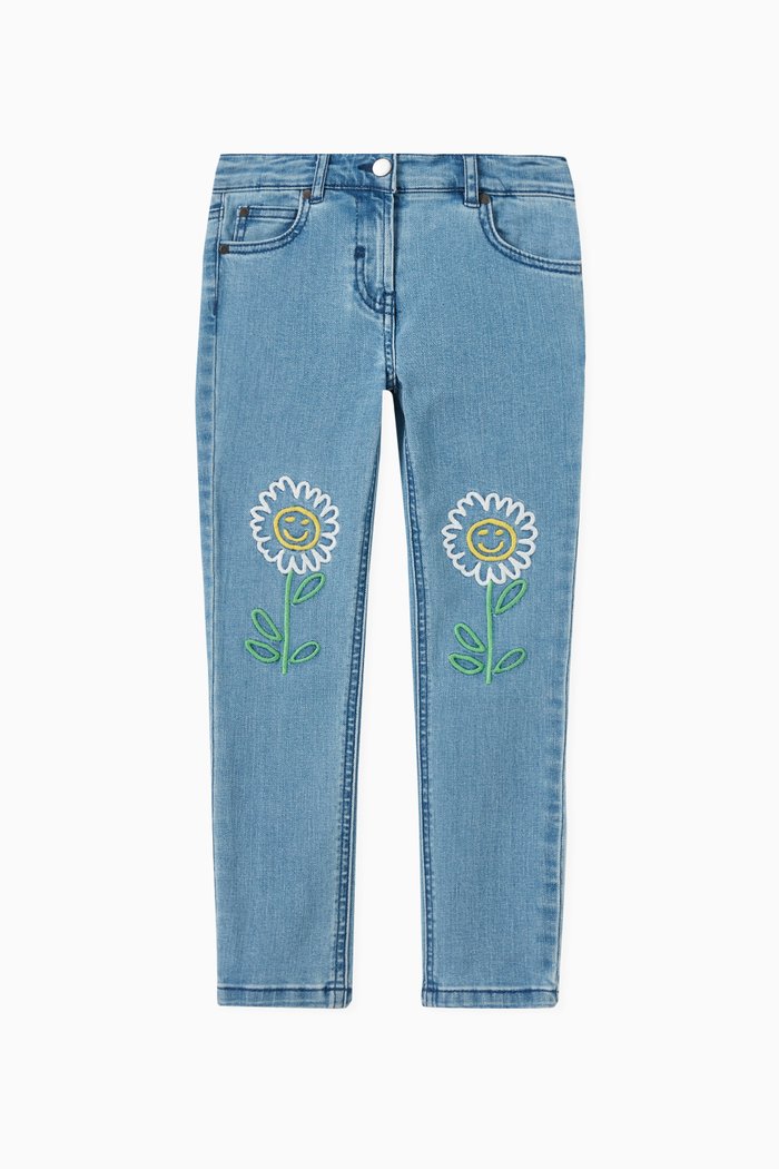 

Embroidered Flower Jeans in Organic Cotton Stretch Denim, Blue