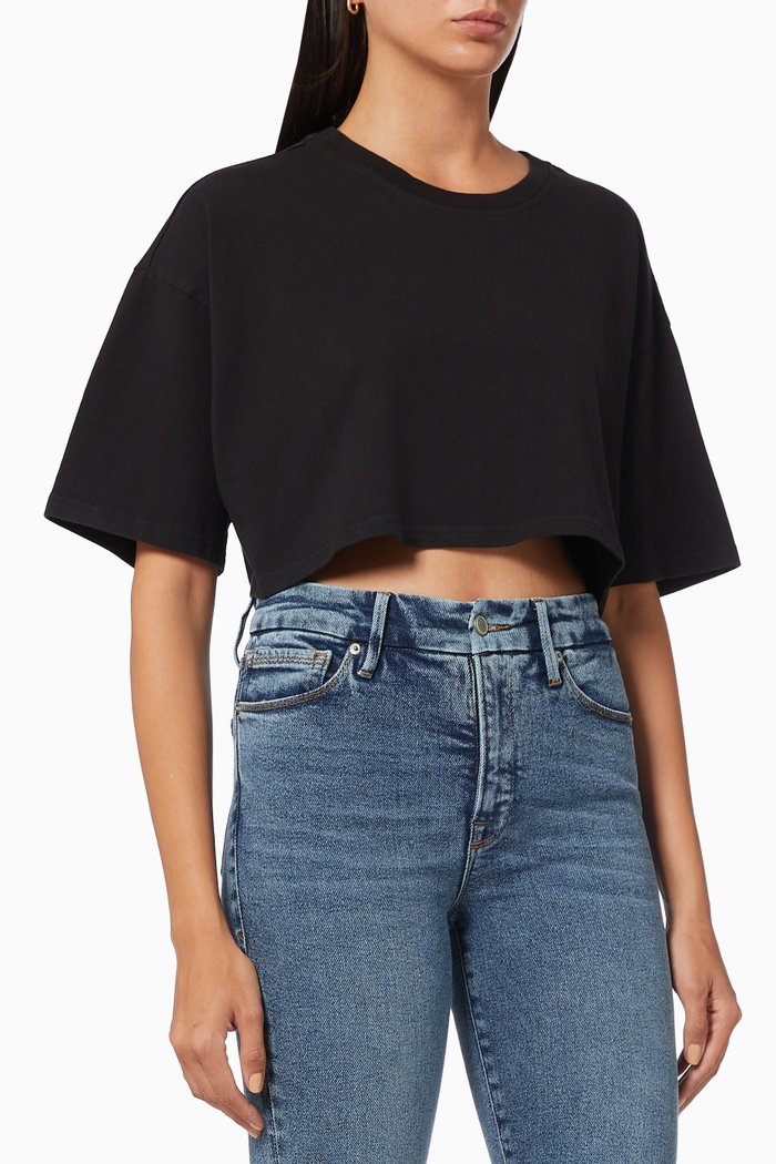 

Essential Cropped Boxy T-shirt in Cotton, Black
