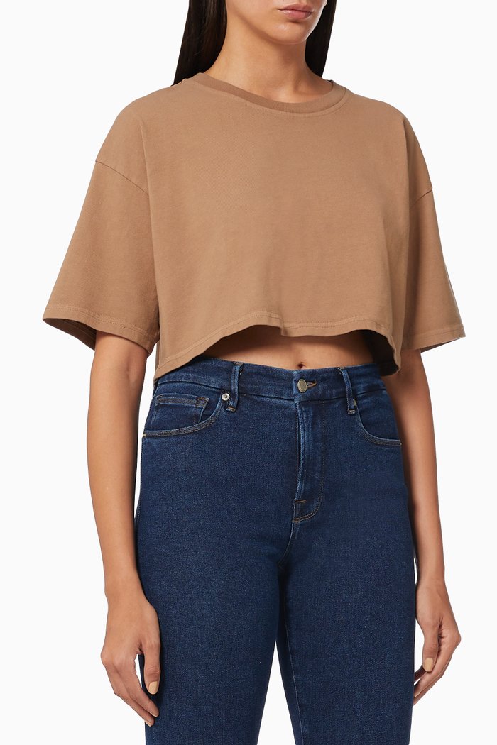 

Essential Cropped Boxy T-shirt in Cotton, Brown