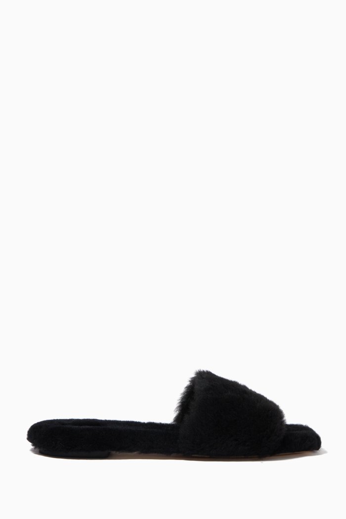 

Anna Flat Mules in Shearling Lamb Fur, Black