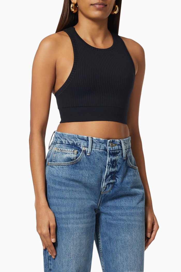 

Seamless Sports Bra in Rib-knit, Black