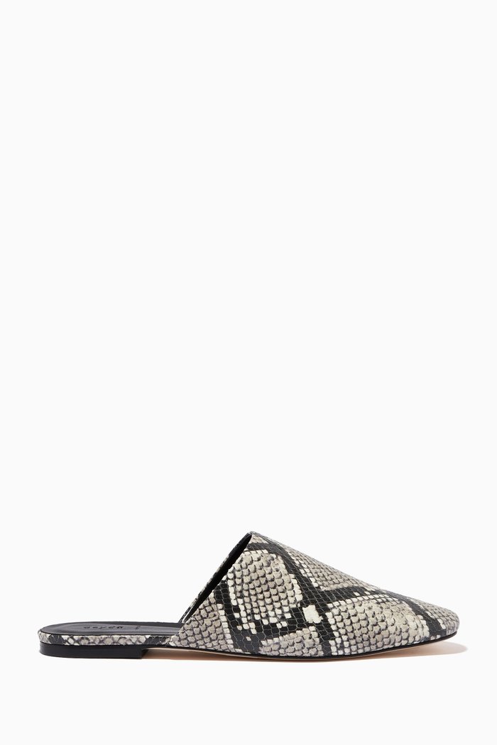 

Kelly Flat Mules in Python Print Calf Leather, Grey