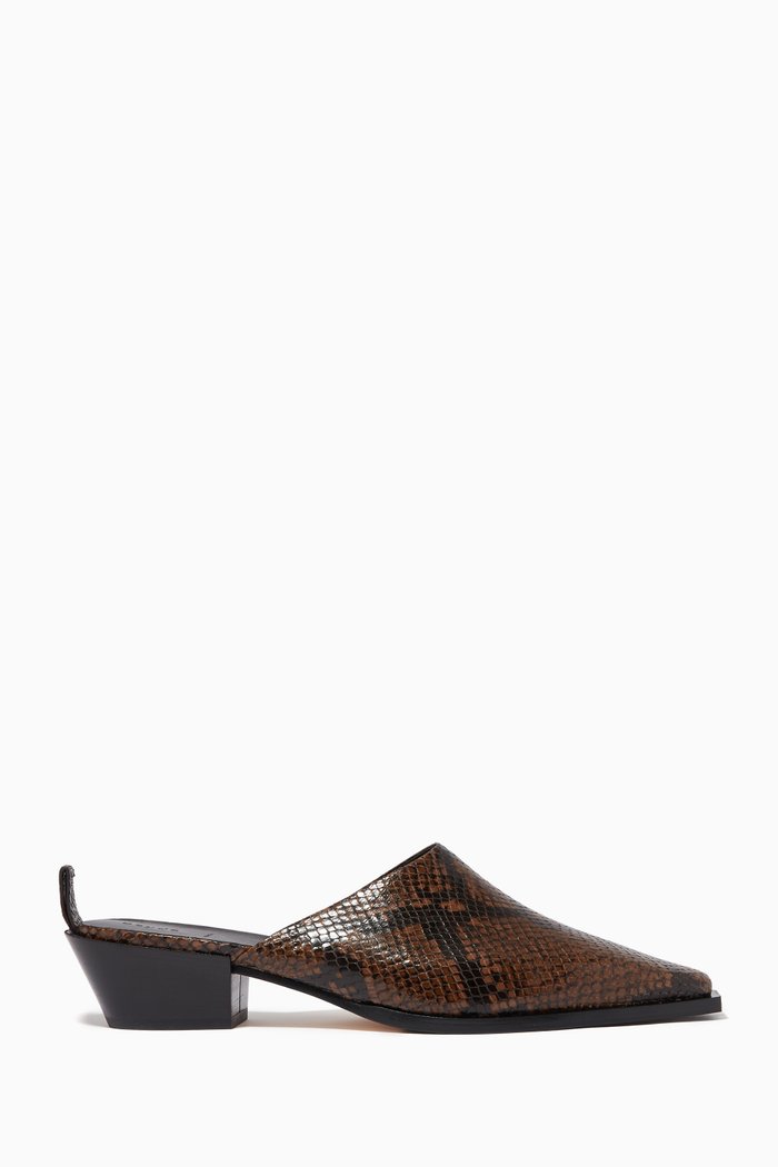 

Jess 40 Mules in Snake-print Leather, Brown