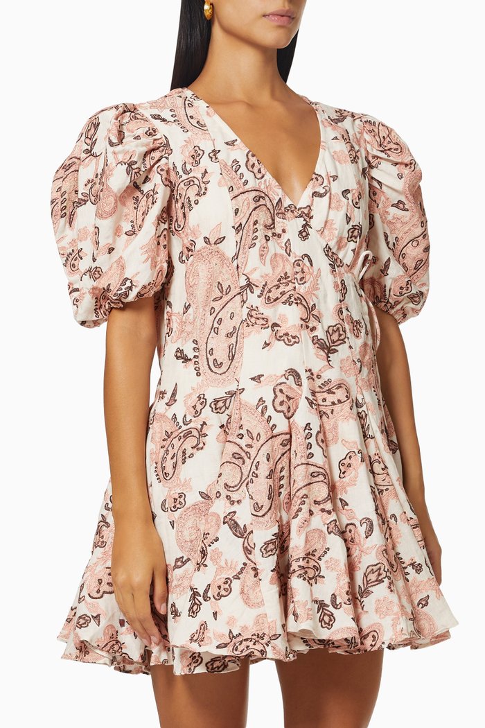 

Luana Mini Wrap Dress in Linen, White