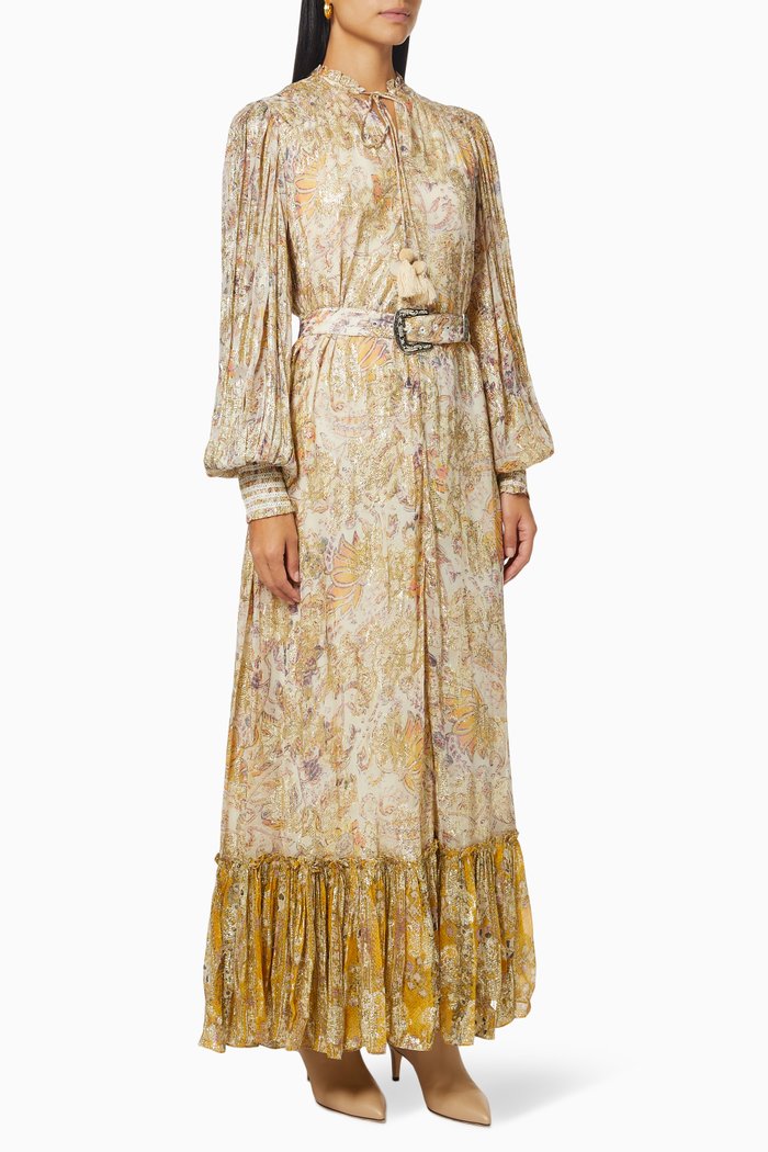 

Kalon Maxi Dress in Georgette & Floral Boota Lurex, White
