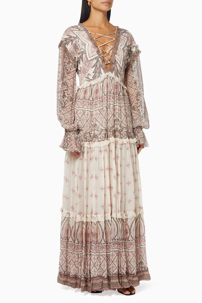 

Noor Plunged Maxi Dress in Crinkle Chiffon, White