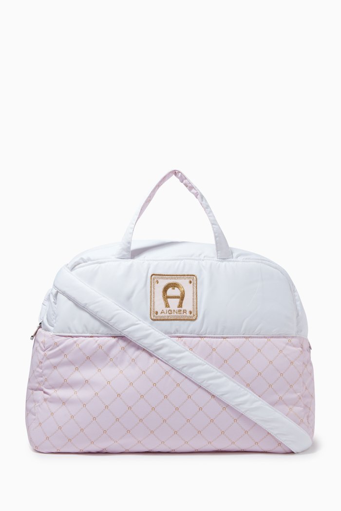 

Embroidered Logo Diaper Bag in Nylon, Pink