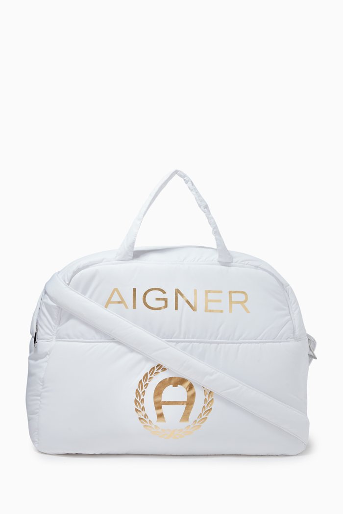 

Logo Diaper Bag in Silky Soft Nylon, White