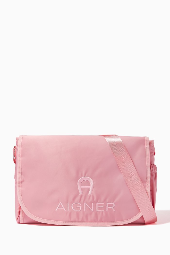 Logo Diaper Bag in Polyester, Pink