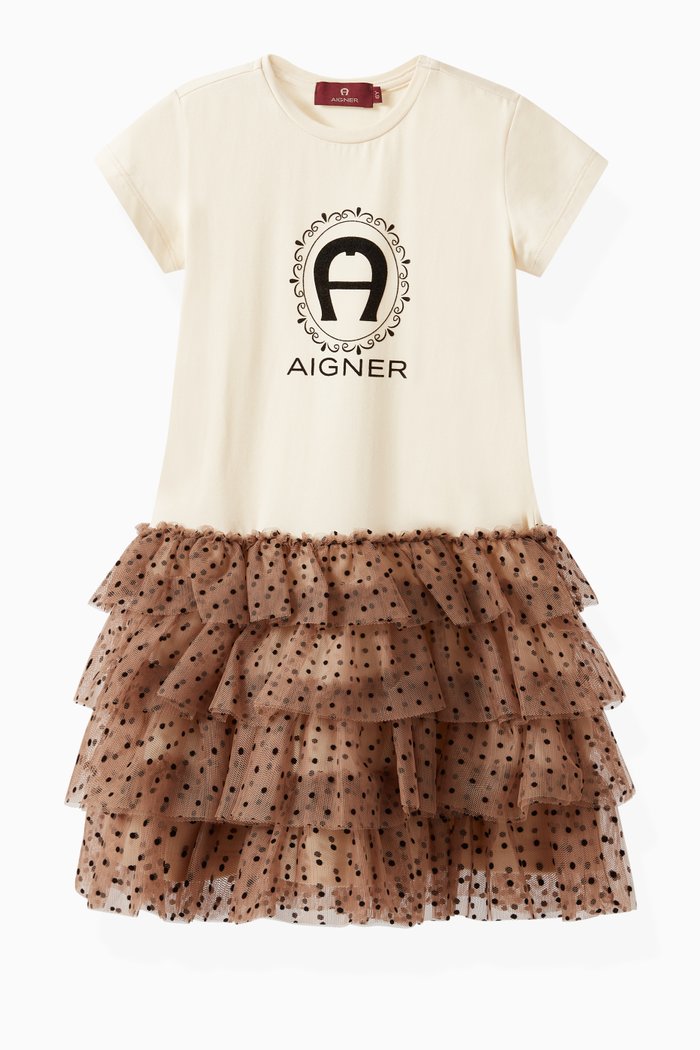 

Tiered Logo Dress in Jersey & Tulle, Neutral