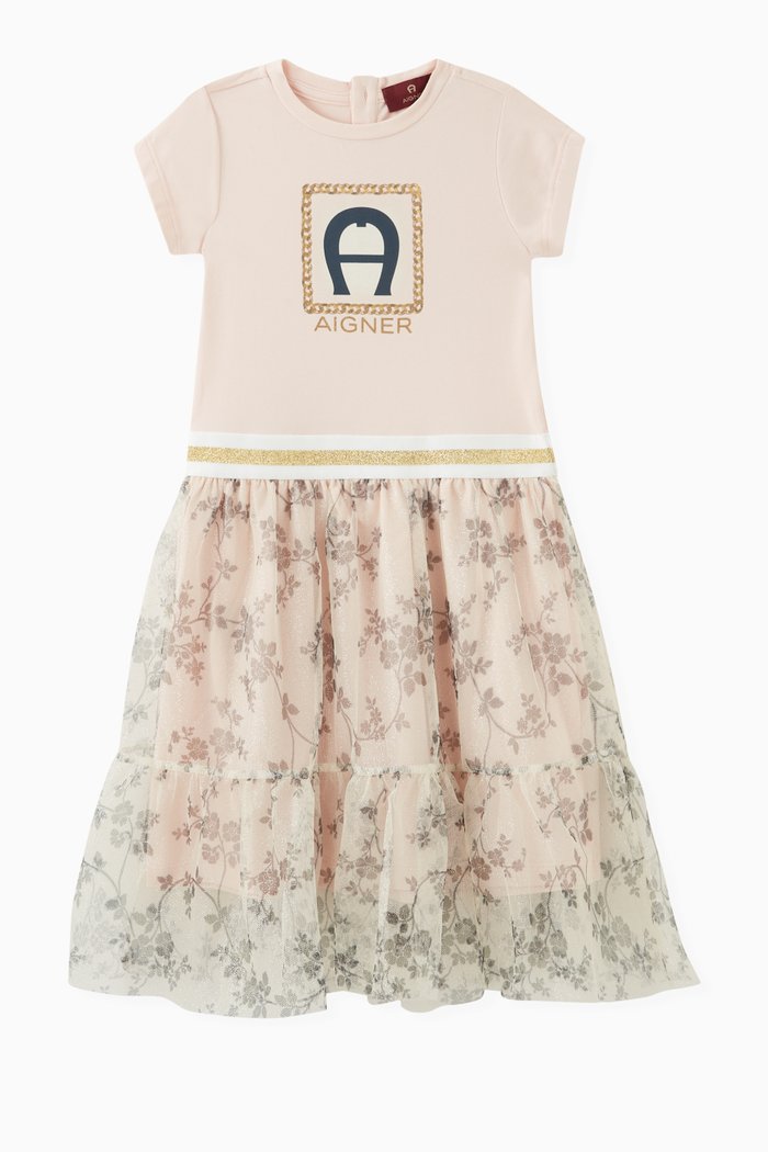 

Printed Logo Dress in Jersey, Pink