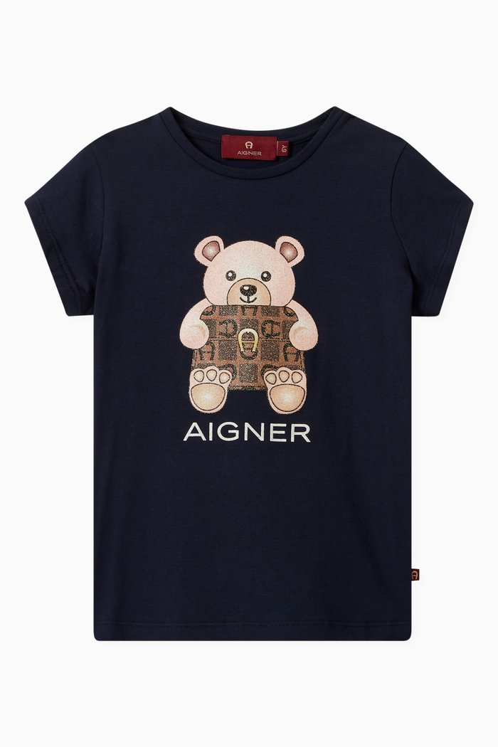 

Teddy Bear Logo Print T-shirt in Cotton, Blue
