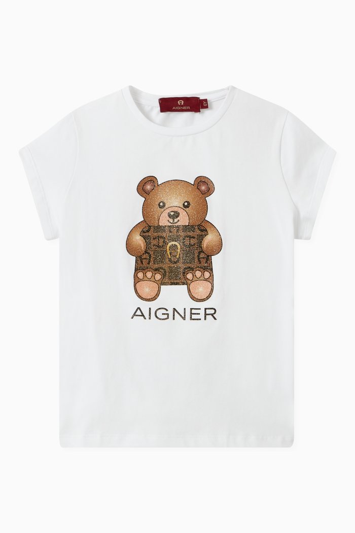 

Teddy Bear Logo Print T-shirt in Cotton, White