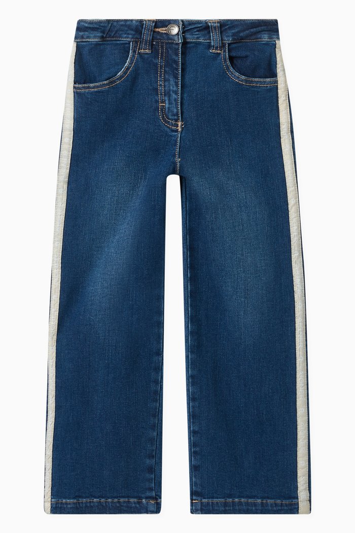 

Logo Trims Denim Trousers in Cotton, Blue
