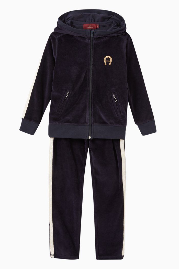 

Logo Track Jacket & Pants Set in Velour, Blue