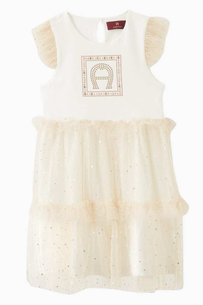 

Studded Logo Dress in Jersey & Tulle, Neutral