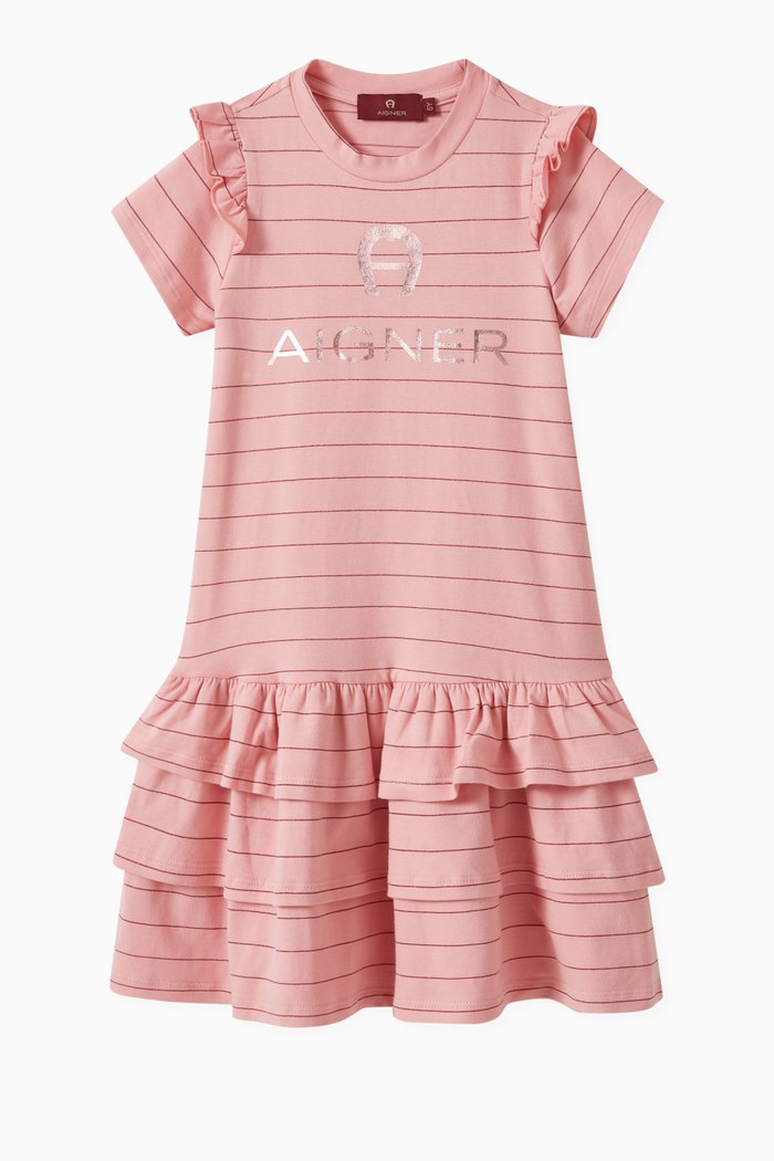 

Ruffle Logo Dress in Cotton Jersey, Pink
