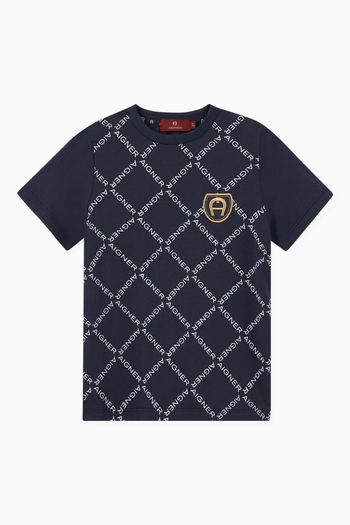 

Allover Print Logo T-shirt in Jersey, Blue