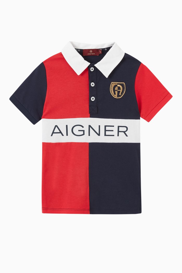 

Colour Blocking Logo Polo Shirt in Jersey, Red