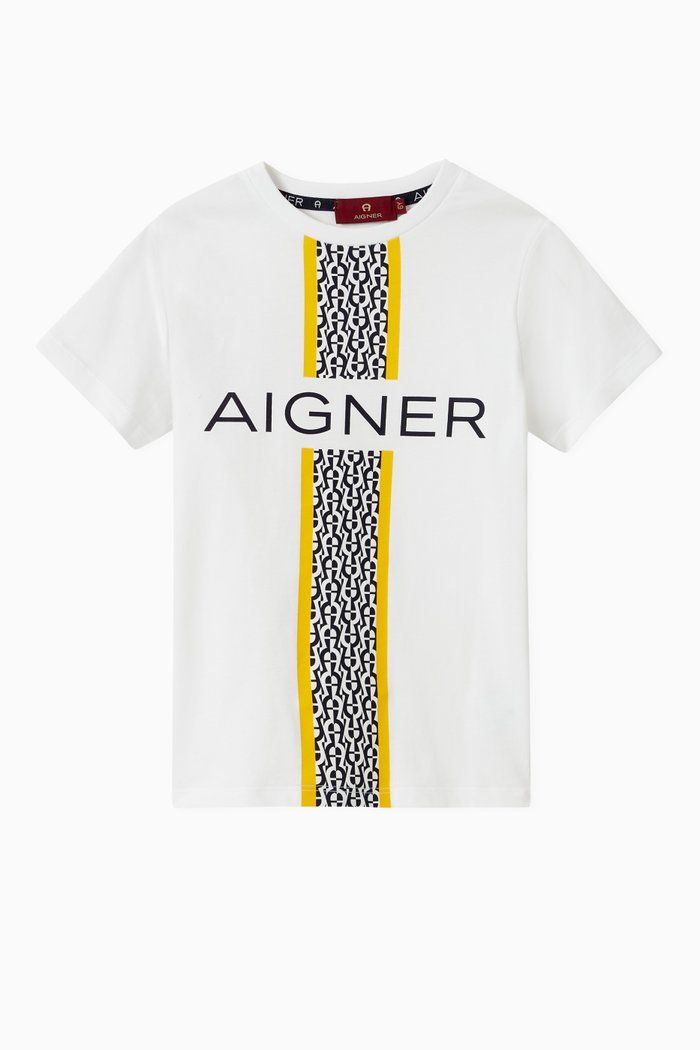 

Logo Tape Trim T-shirt in Cotton, Yellow