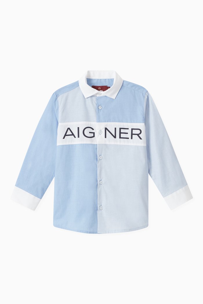 

Contrast Logo Shirt in Cotton Poplin, Blue