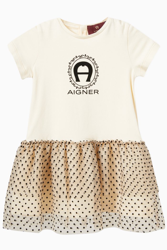 Logo Dress in Jersey & Tulle, Neutral