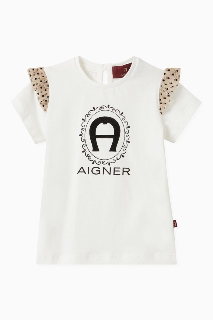 

Contrast Ruffle T-shirt in Cotton, Neutral