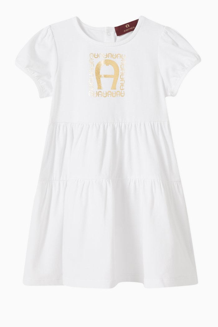 Tiered Logo Dress in Jersey, White