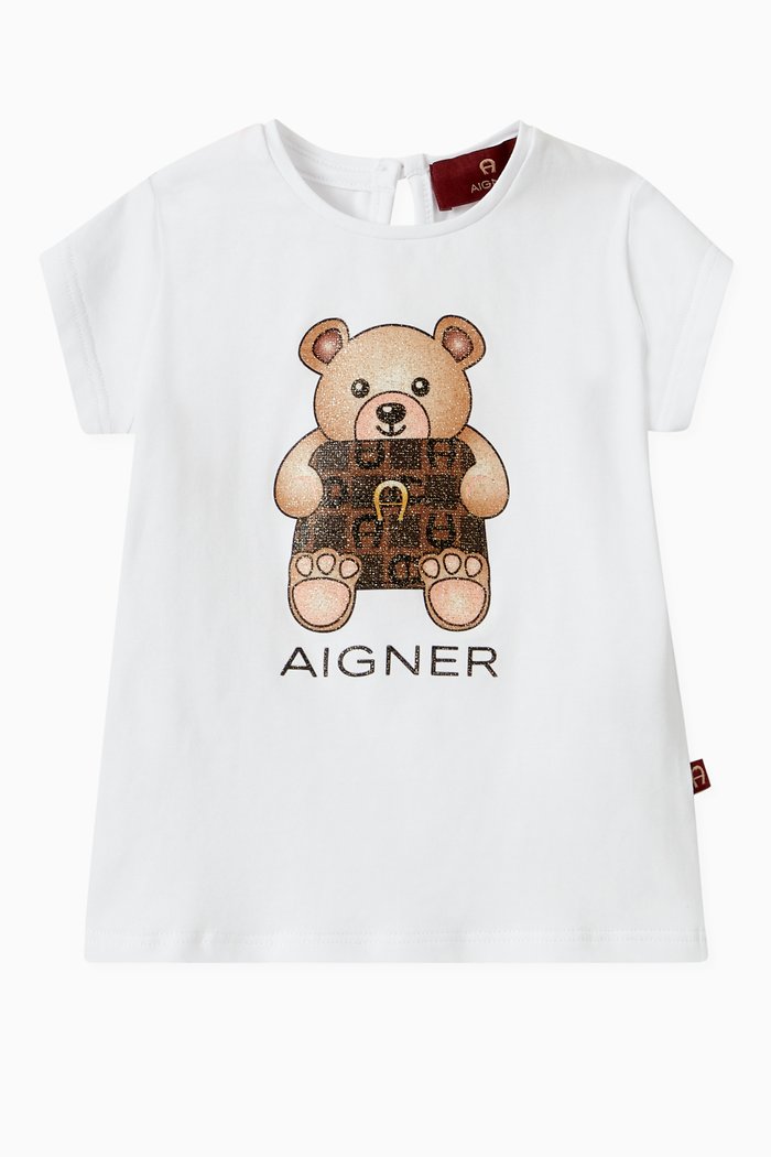 

Teddy Bear Logo Print T-shirt in Cotton, White