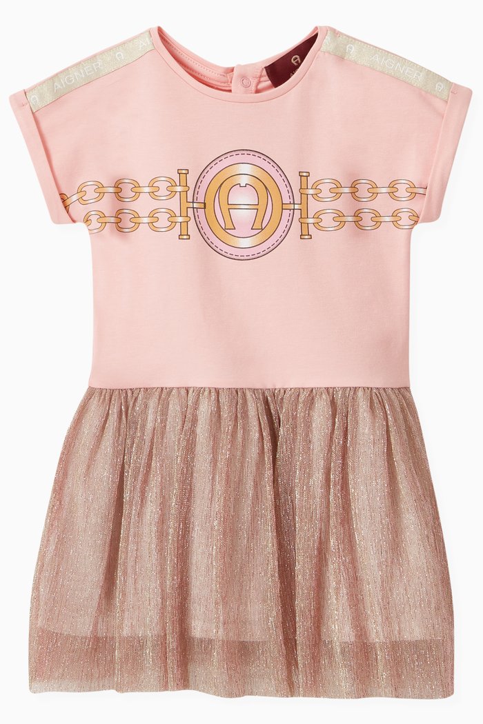 

Glittery Print Dress in Cotton & Tulle, Pink
