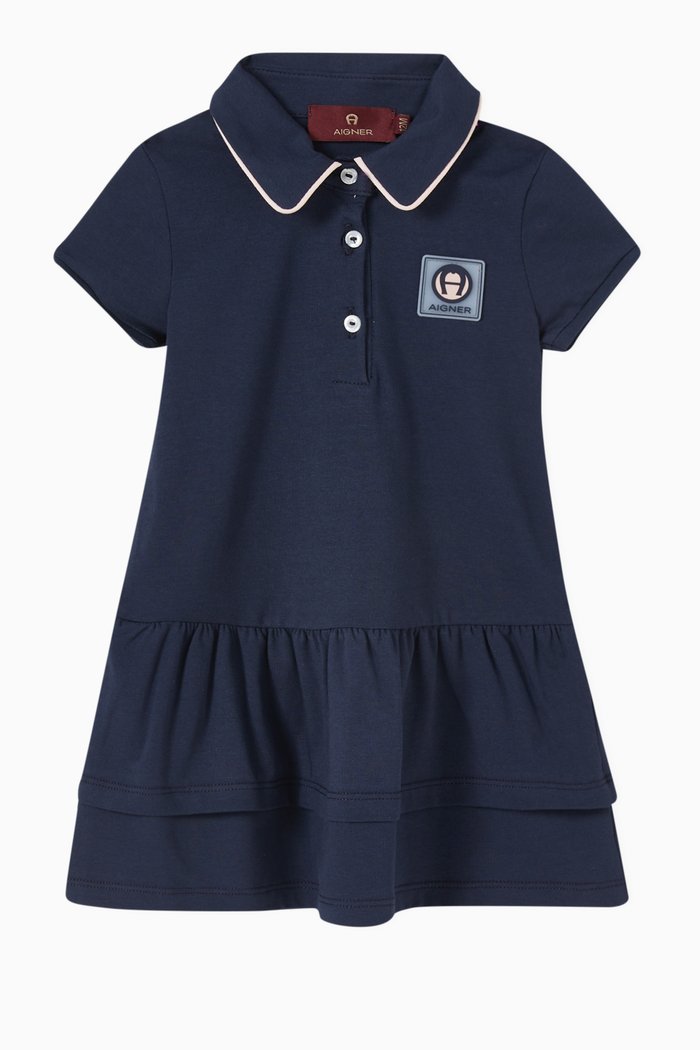 Logo Polo Dress in Jersey, Blue