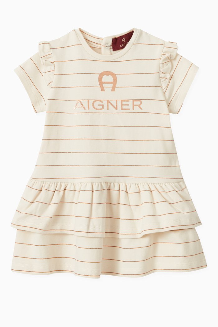 Logo Stripe Dress in Cotton Jersey, Neutral