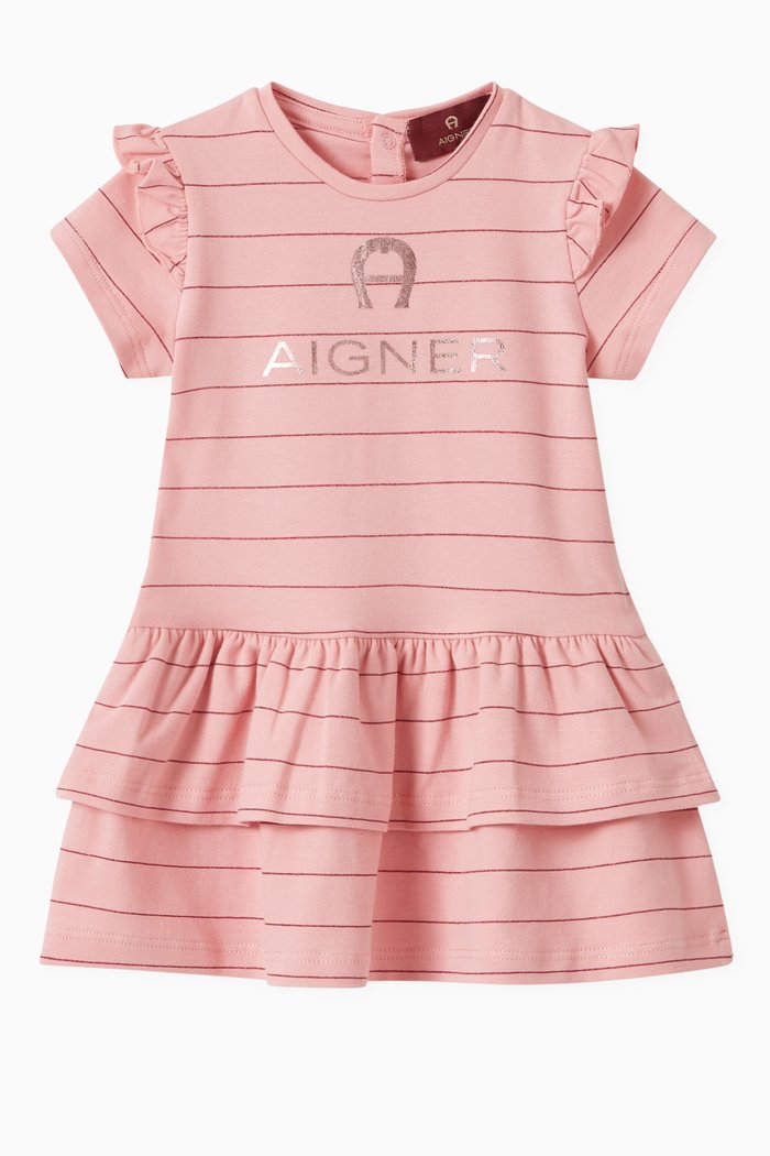 

Logo Stripe Dress in Cotton Jersey, Pink