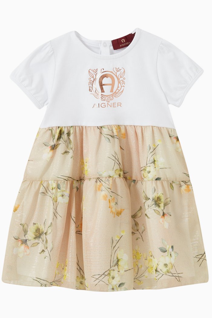 

Floral Logo Dress in Jersey, White