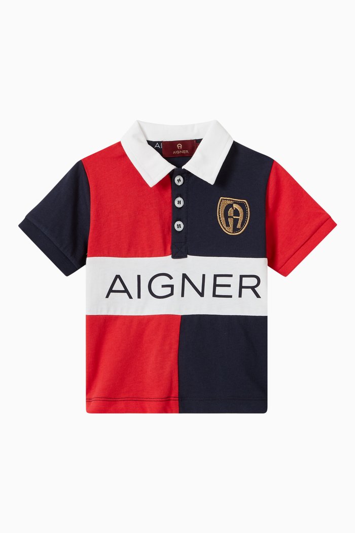 

Logo Colour-Block Polo Shirt in Cotton, Red